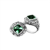 Handmade sterling silver Green Quartz cushion-cut ring with ornate scroll design, artisan Bali jewelry.